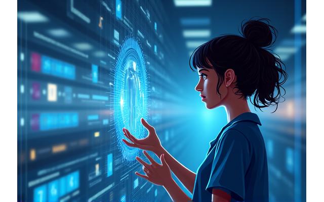 Illustration représentant un futur apprenant utilisant la technologie de manière intuitive